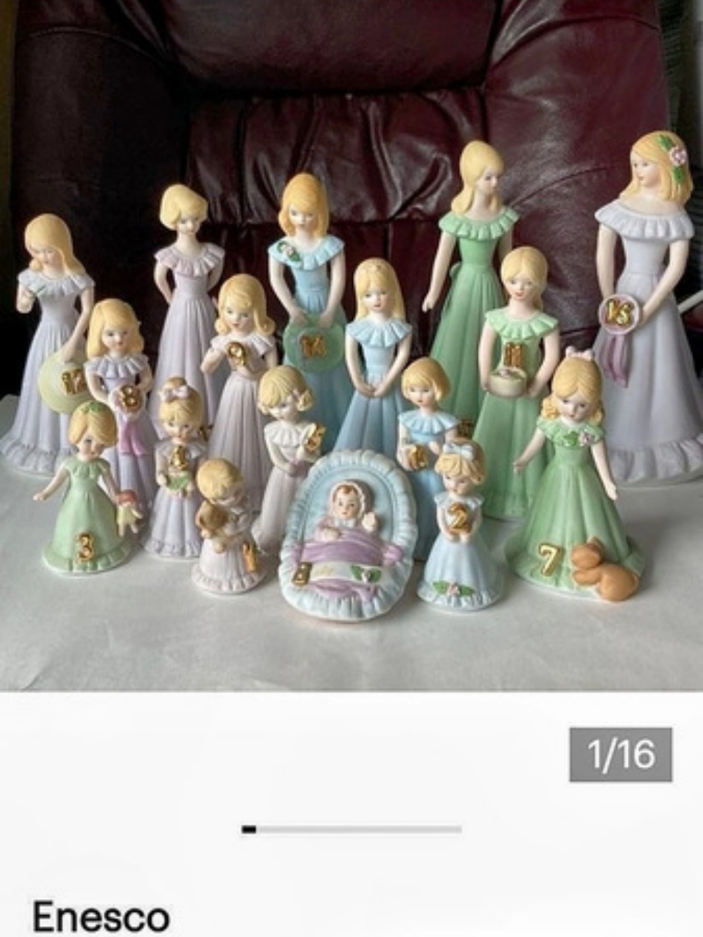Enesco Growing Years Birthday Girls Figurines Figurine Collection Green & White